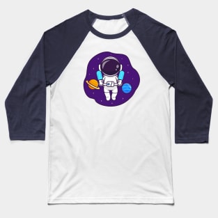 Cute Astronaut Floating In Space With Popsicle Ice Cream Cartoon Baseball T-Shirt